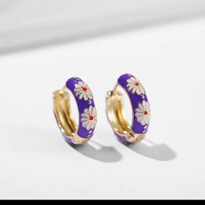 Colorful Enamel Hoop Earrings with Vintage Floral Boho Design
